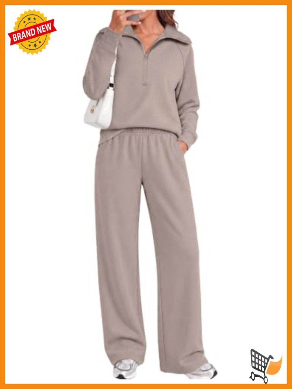 Two Piece Sweat Set Half Zip Sweatshirt Wide Leg Sweatpants
